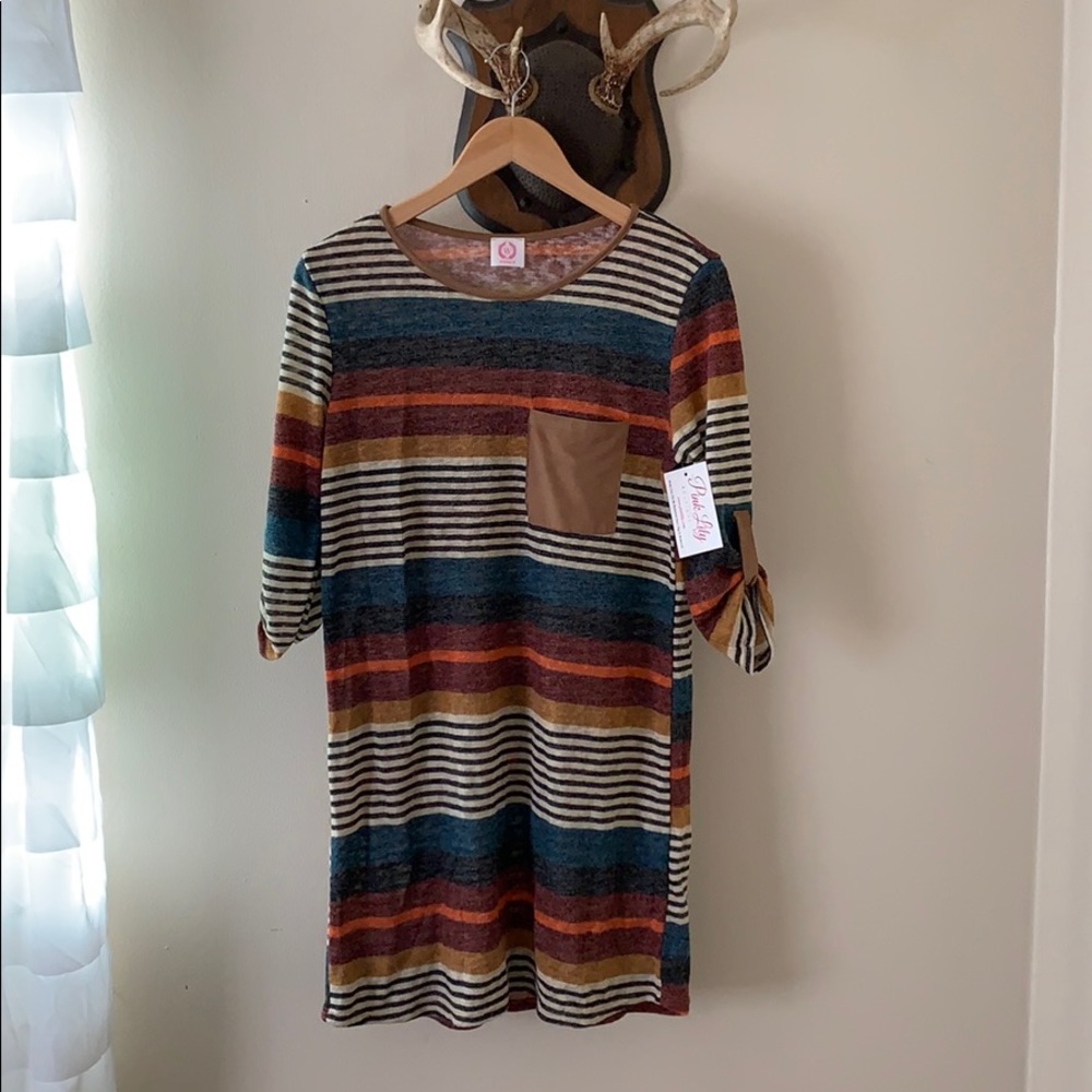 Brand new Pink Lily Suede pocket striped dress